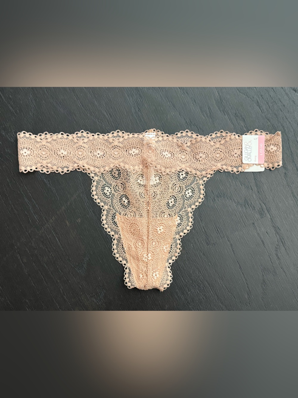 New Gilligan & O'Malley Lace Thong Bikini Homey Beige Large